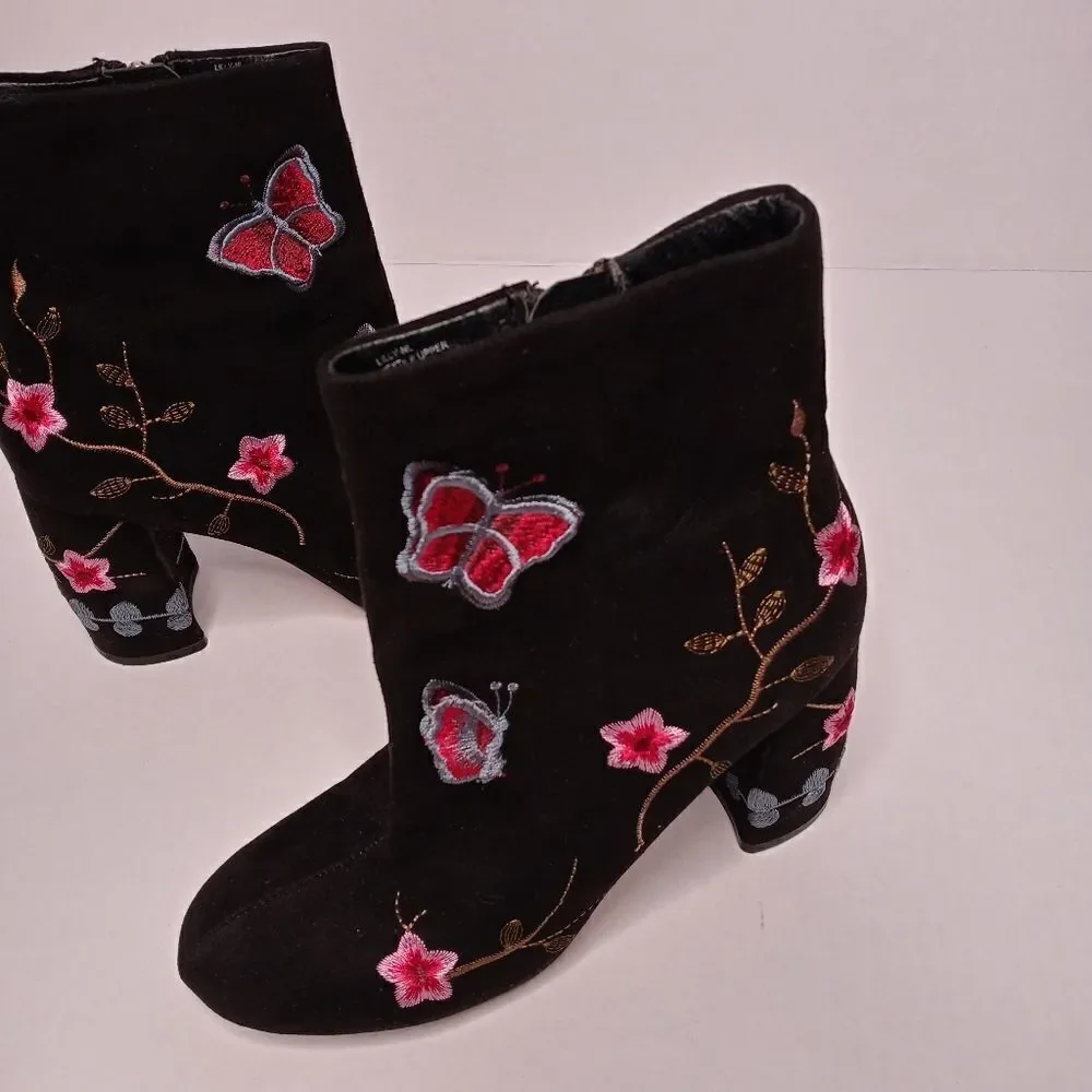 Nanette Lepore Black Suede Embroidered Lilly Ankle